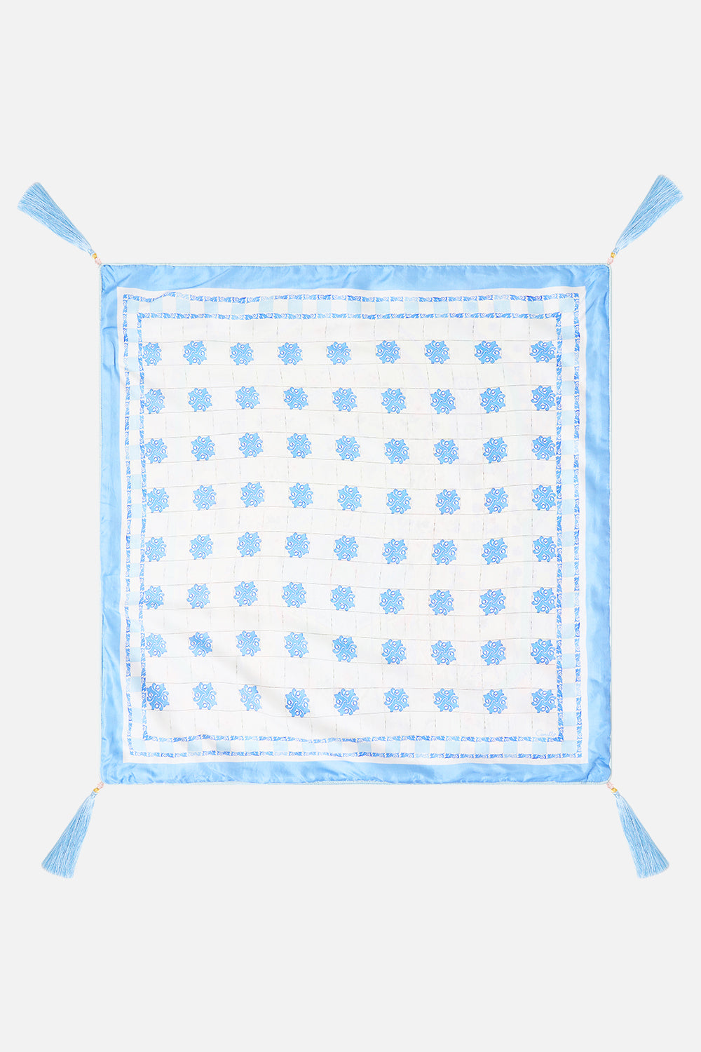 The CAMILLA LARGE SQUARE CUSHION MIDSUMMER MOSAICS in our  print.