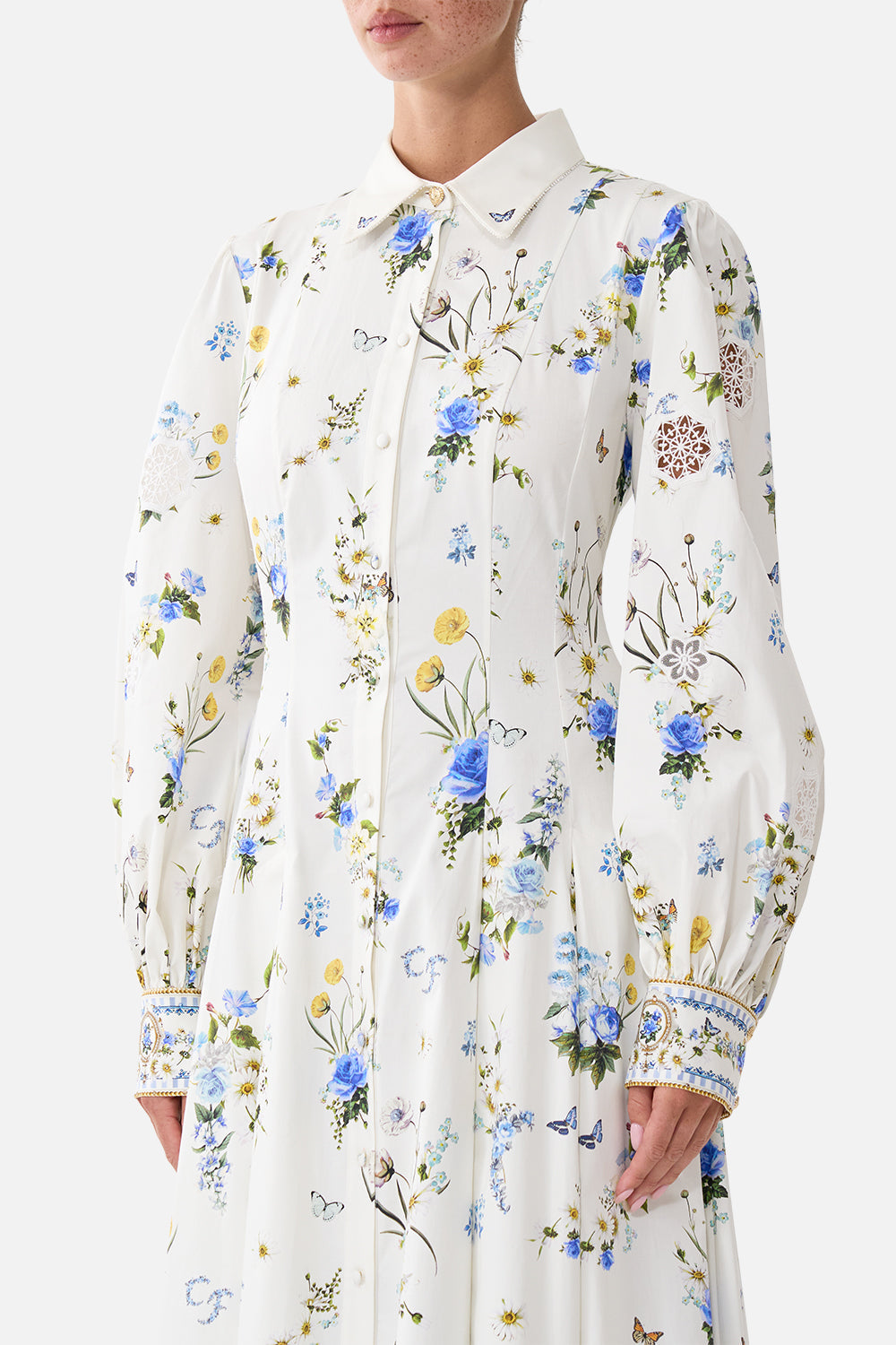 The CAMILLA BUTTON FRONT MIDI SHIRT DRESS DANDELION SKIES