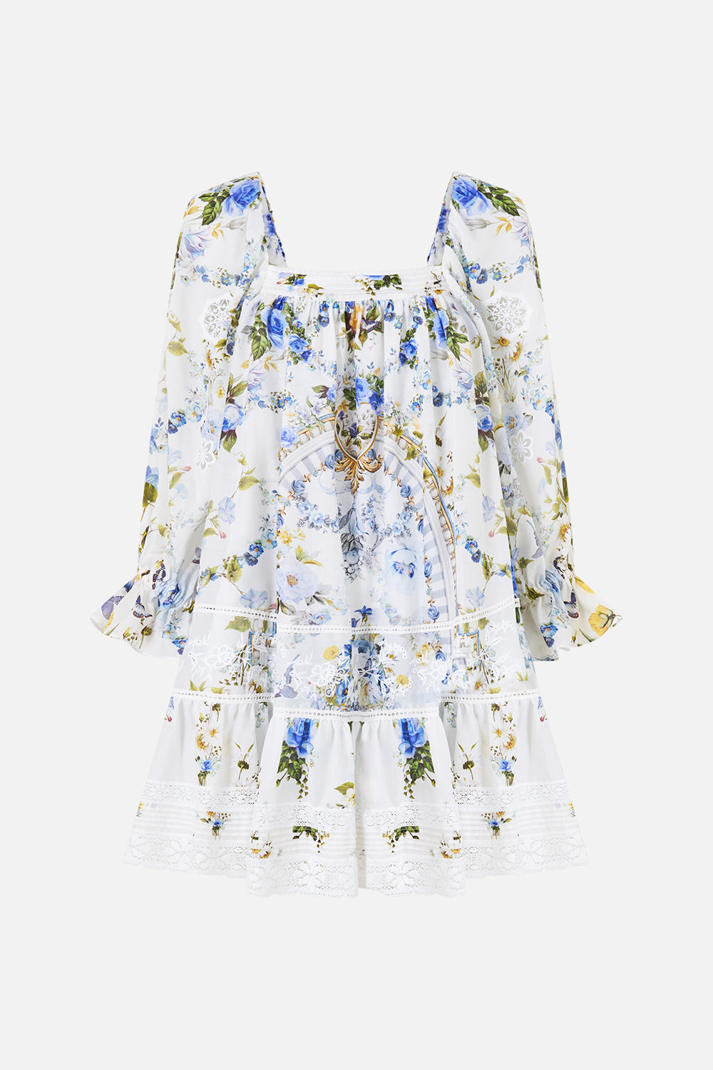 The CAMILLA SQUARE NECK SHORT DRESS WITH PINTUCKS DANDELION SKIES
