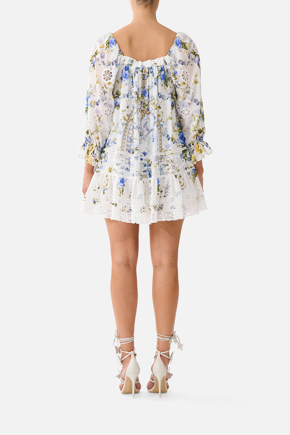 The CAMILLA SQUARE NECK SHORT DRESS WITH PINTUCKS DANDELION SKIES
