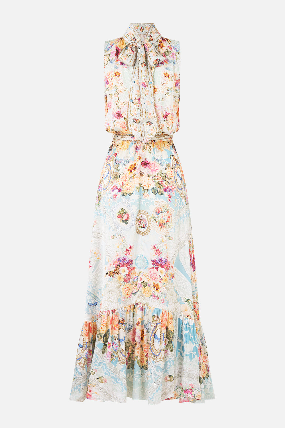 The CAMILLA NECKTIE DRESS WITH ELASTICATED WAIST A TASTE FOR LACE in our  print.