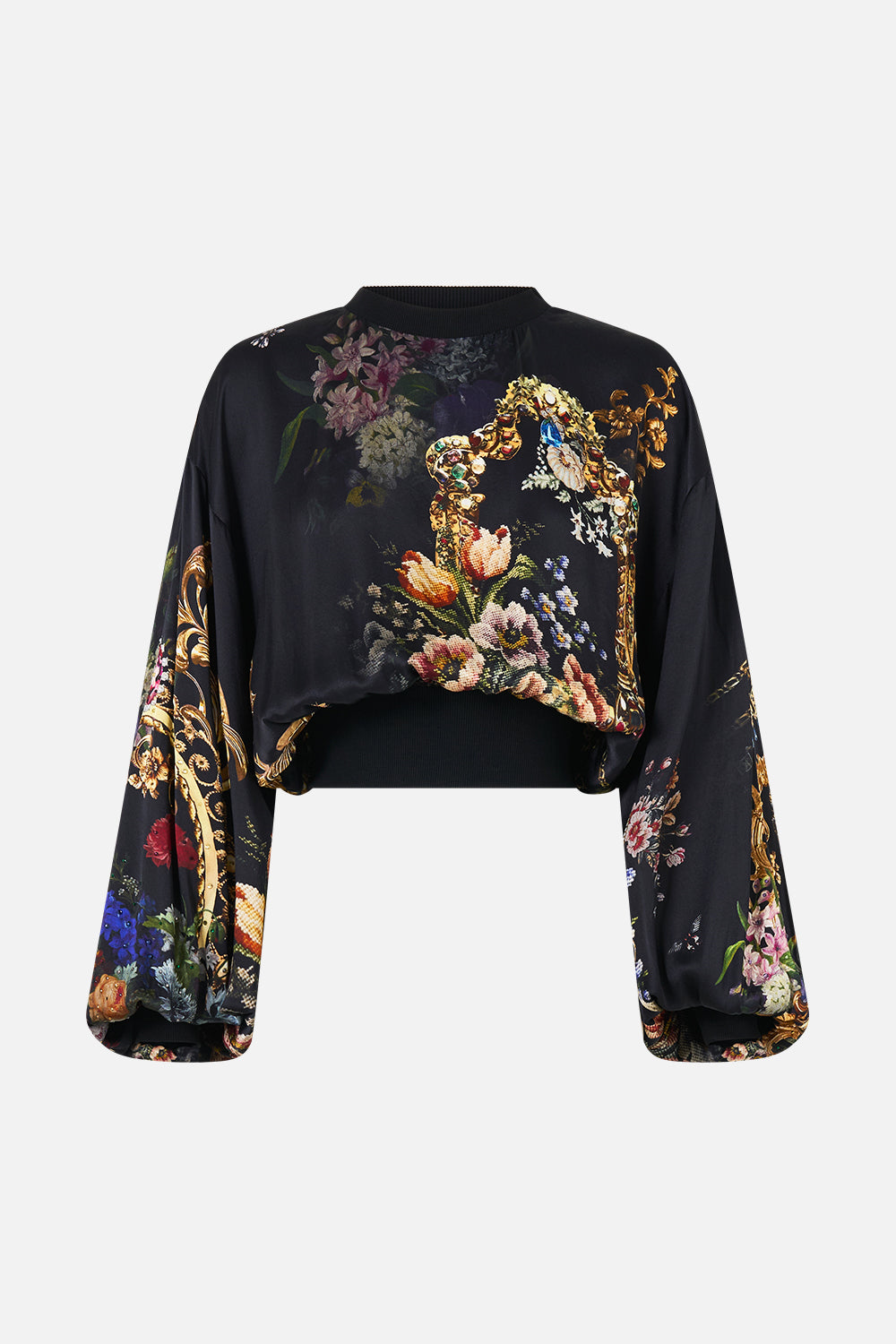 RELAXED CROPPED CREW NECK JUMPER NIGHT GARDEN