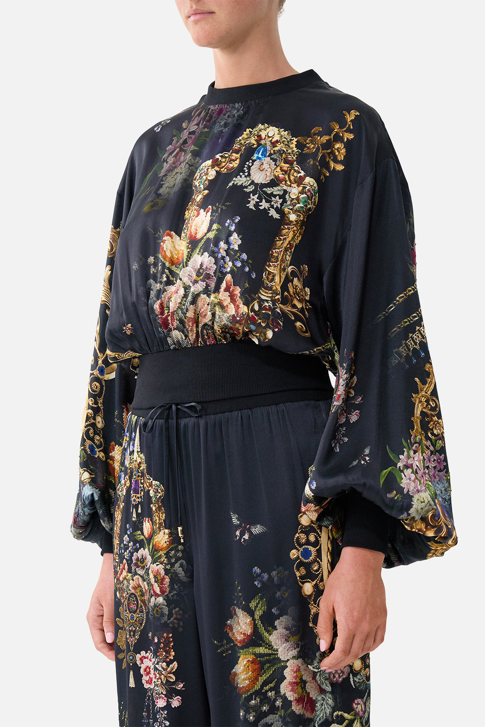The CAMILLA RELAXED CROPPED CREW NECK JUMPER NIGHT GARDEN