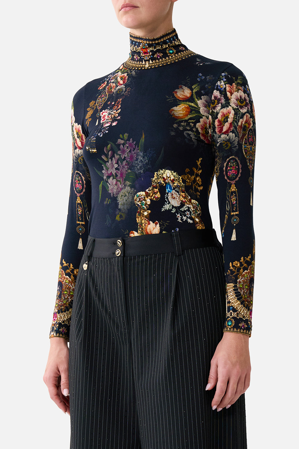 The CAMILLA JERSEY TURTLENECK NIGHT GARDEN