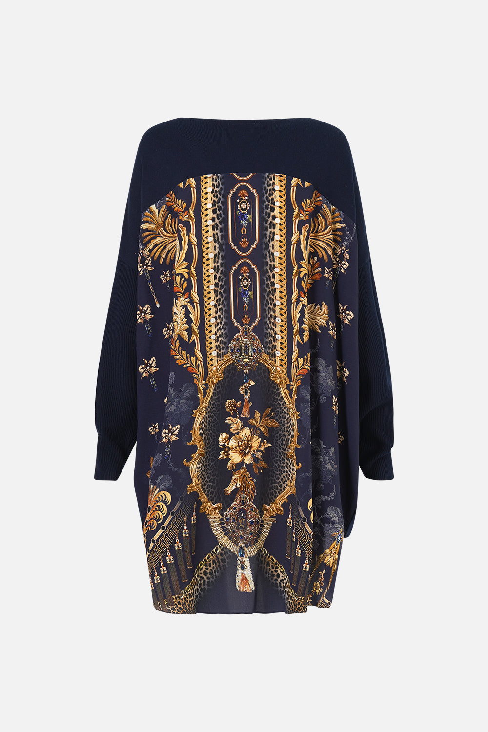 V NECK JUMPER WITH SILK BACK CLOAKED IN BAROQUE