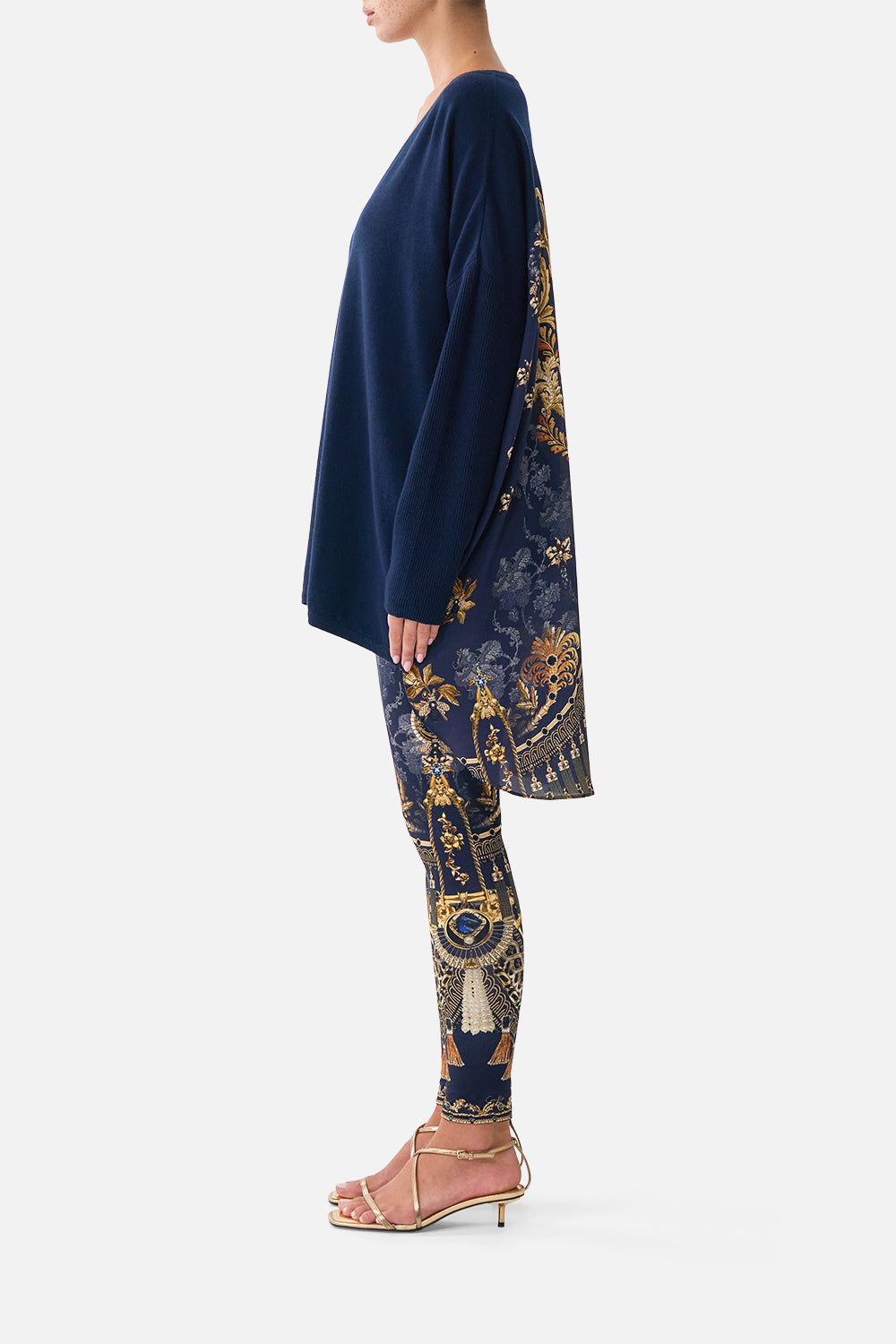 V NECK JUMPER WITH SILK BACK CLOAKED IN BAROQUE
