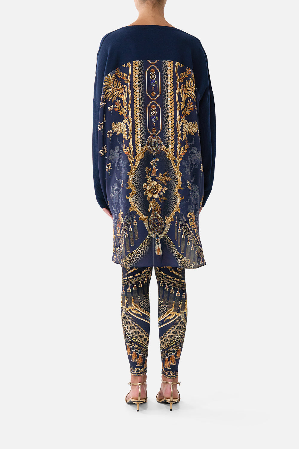 V NECK JUMPER WITH SILK BACK CLOAKED IN BAROQUE