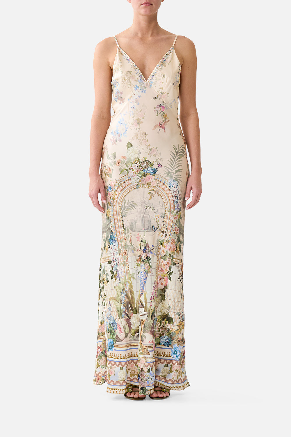 The CAMILLA V NECK FULL LENGTH BIAS SLIP DRESS MIDSUMMER MASTERPIECEMIDSUMMER MASTERPIECE