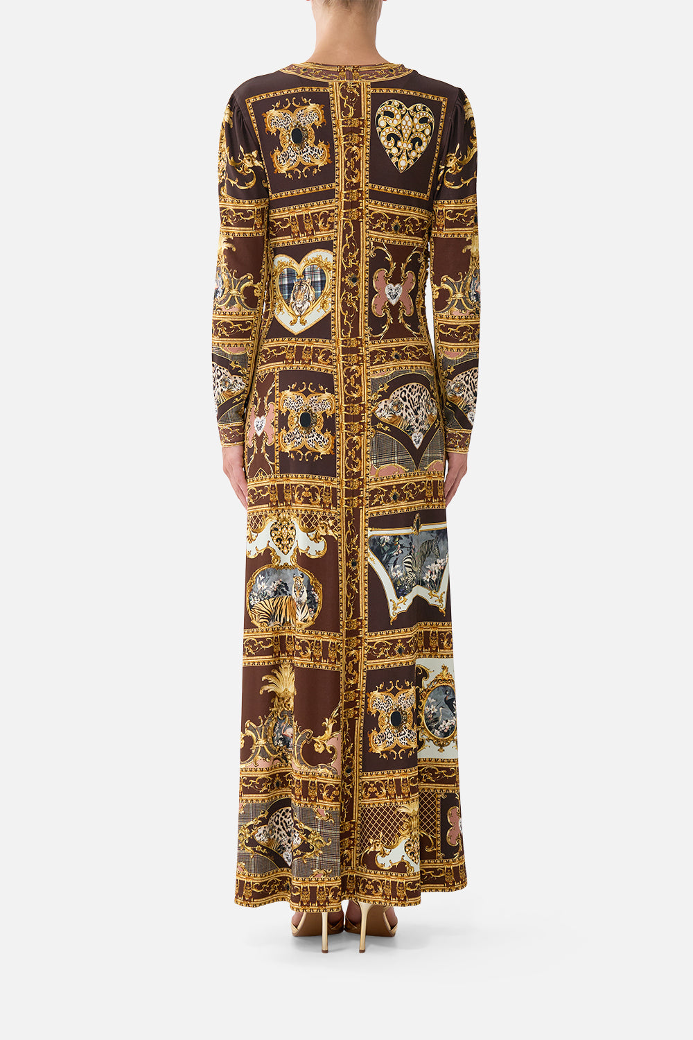 The CAMILLA Gathered Jersey Long Dress Animals in the Palace in our Animals in the Palace print.