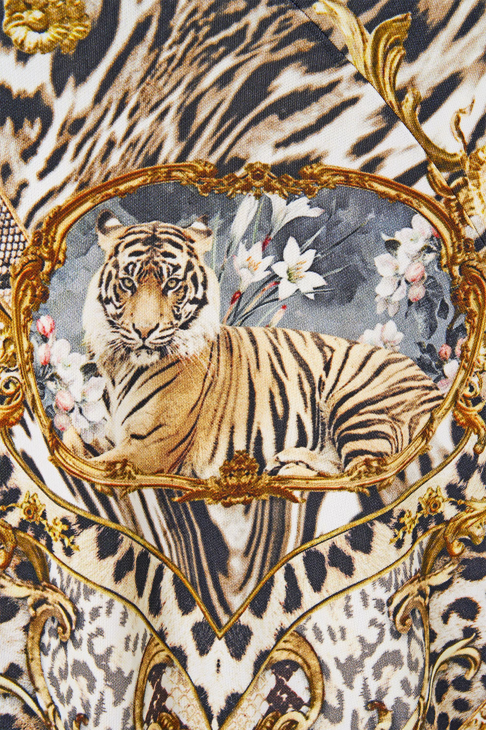 The CAMILLA Off Shoulder Gathered Jersey Dress Leopard Libertine in our Leopard Libertine print.