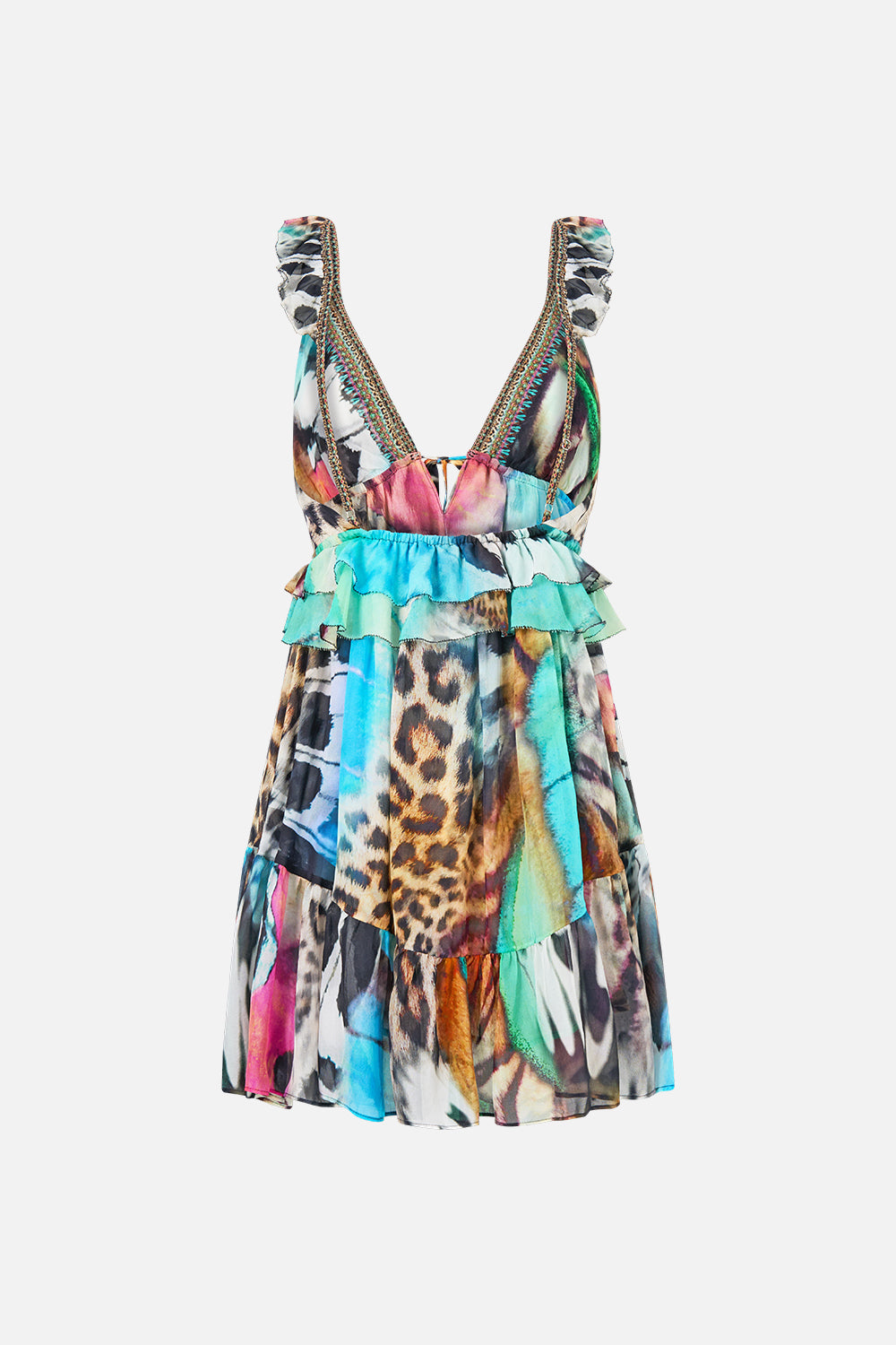 CURVED HEM RUFFLE DRESS BUTTERFLY BOHEMIA