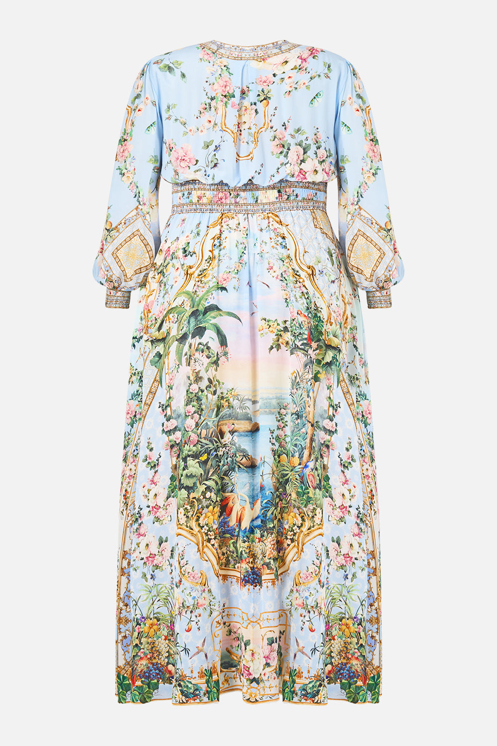 The CAMILLA Button Dress With Shaped Waistband Sisi Society in our Sisi Society print.