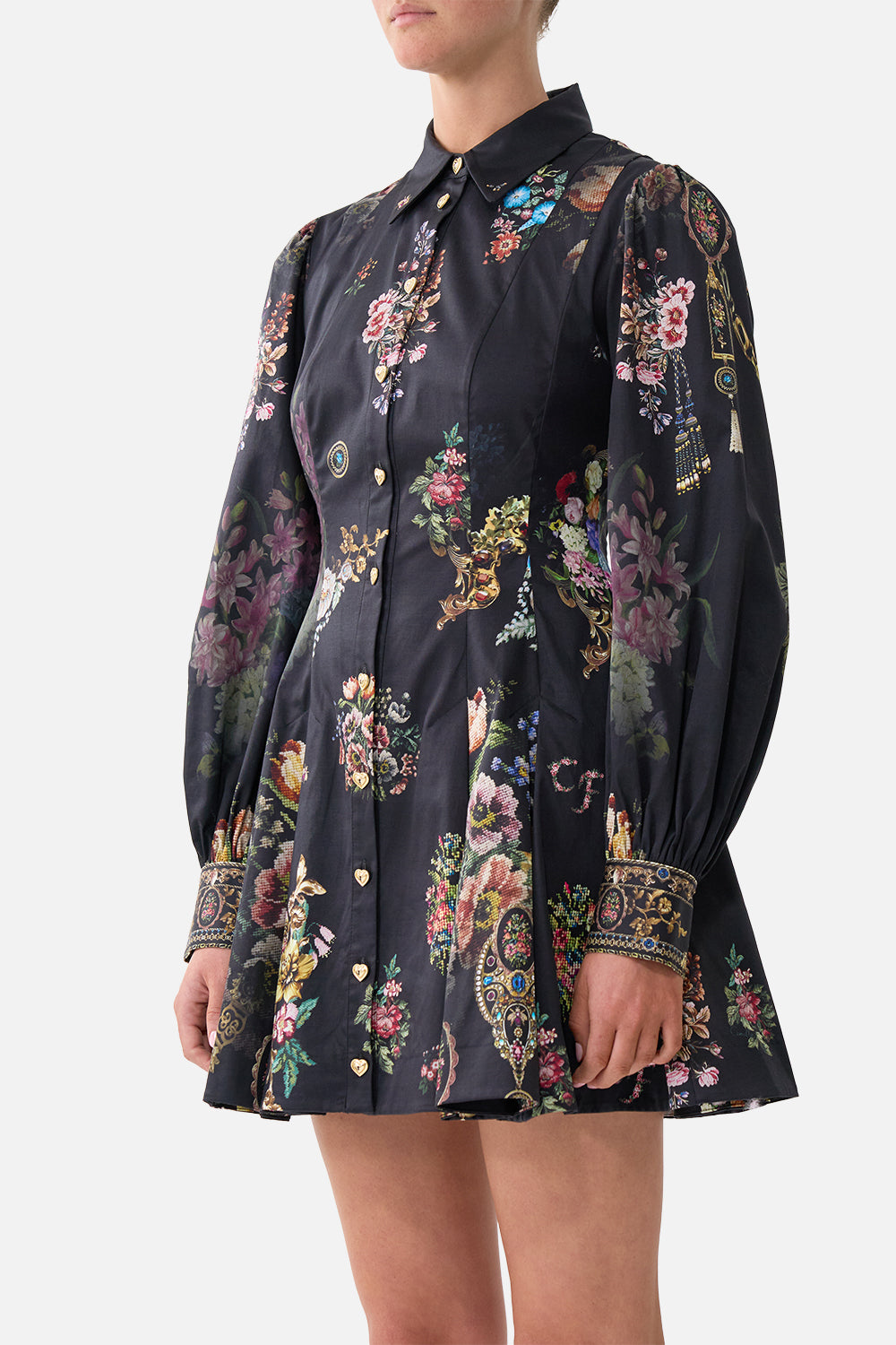 The CAMILLA SHORT BUTTON FRONT SHIRT DRESS NIGHT GARDEN