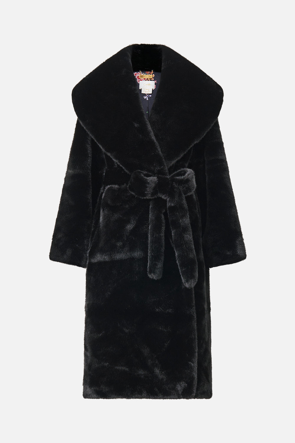 The CAMILLA FAUX FUR LONG WRAP COAT NIGHT GARDEN