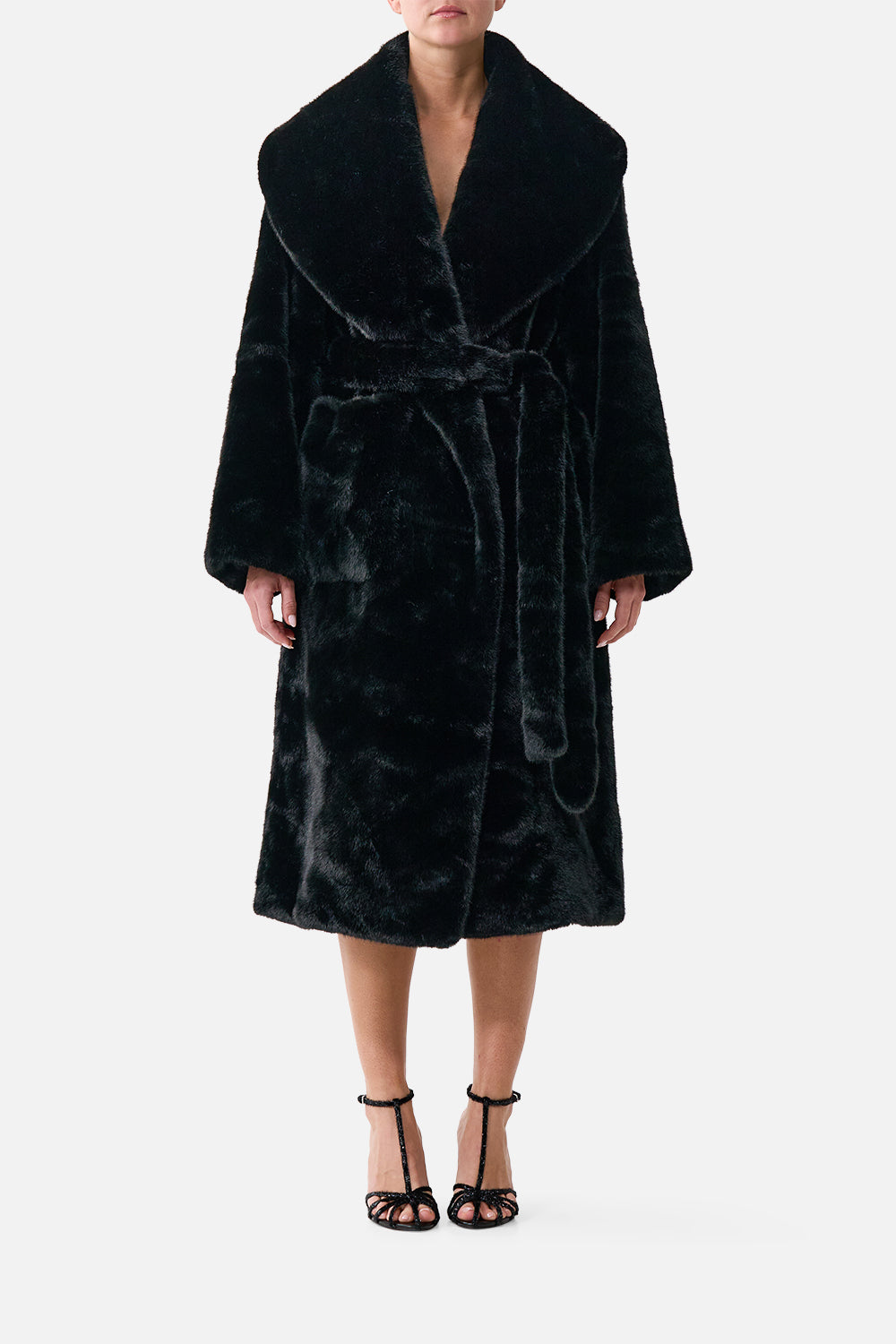 The CAMILLA FAUX FUR LONG WRAP COAT NIGHT GARDENNIGHT GARDEN