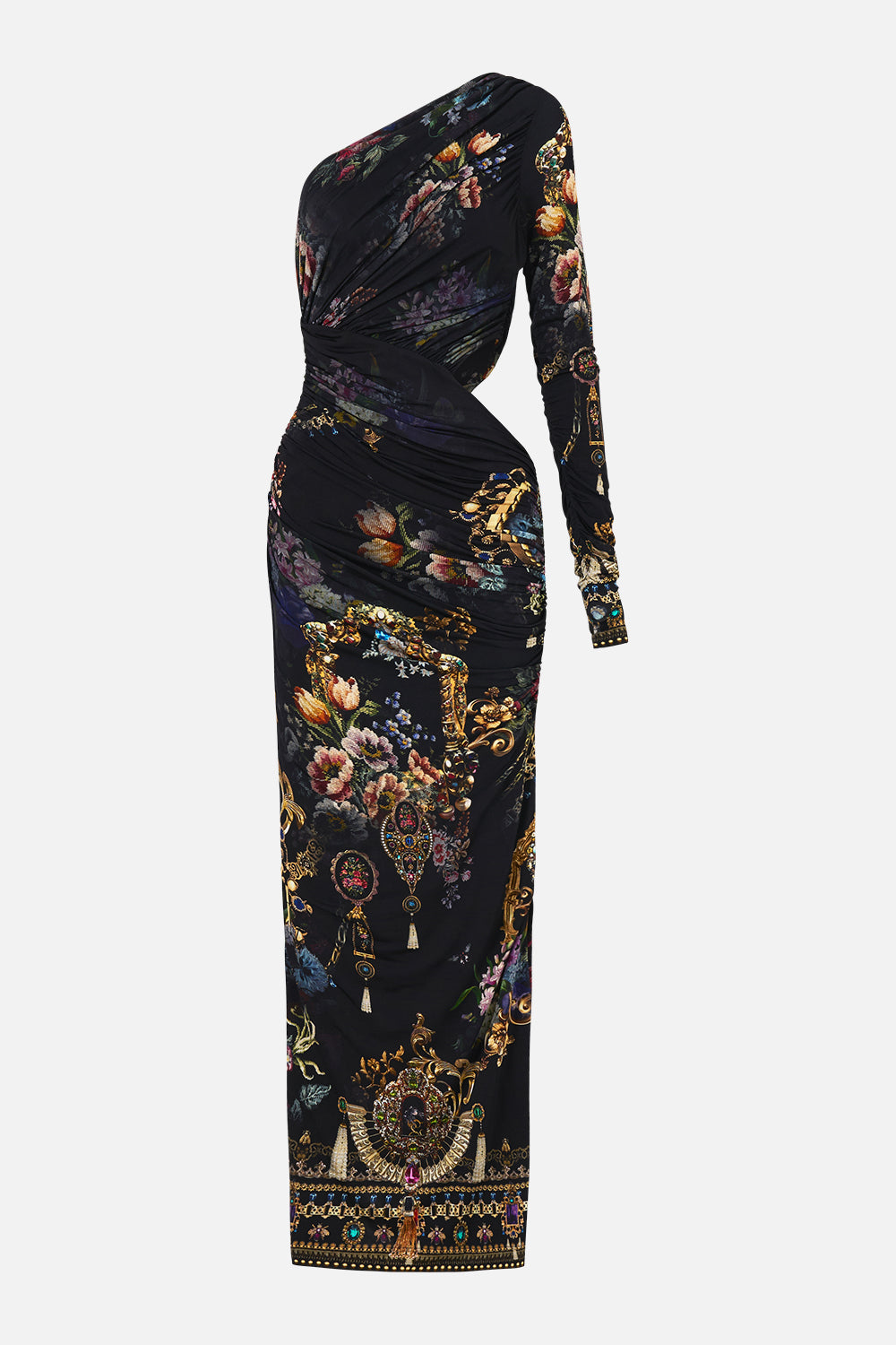 The CAMILLA ONE SHOULDER JERSEY CUT OUT DRESS NIGHT GARDEN
