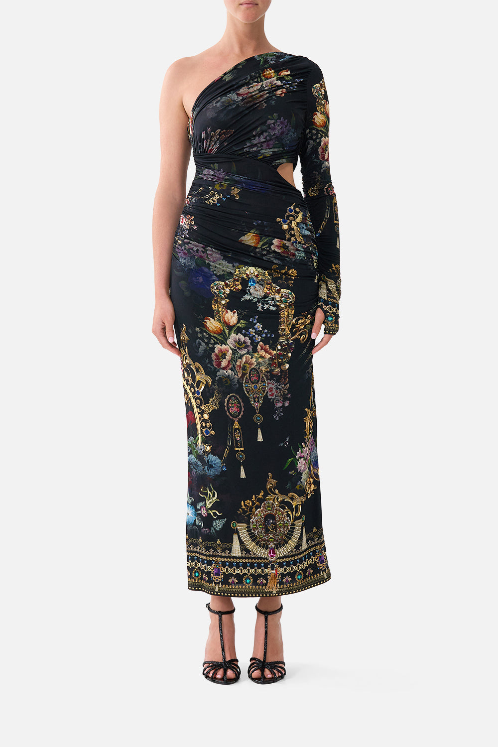 The CAMILLA ONE SHOULDER JERSEY CUT OUT DRESS NIGHT GARDENNIGHT GARDEN