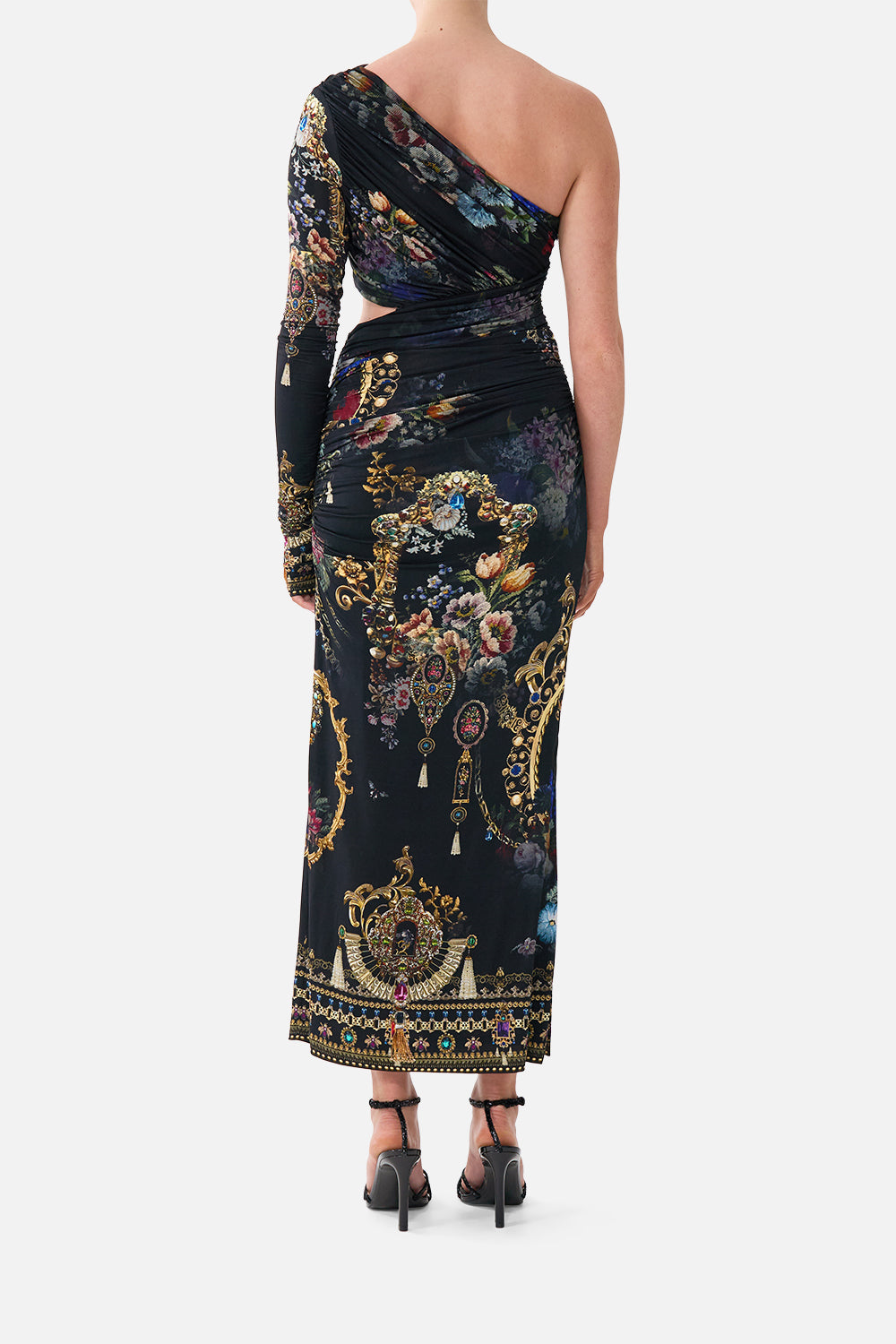 The CAMILLA ONE SHOULDER JERSEY CUT OUT DRESS NIGHT GARDEN