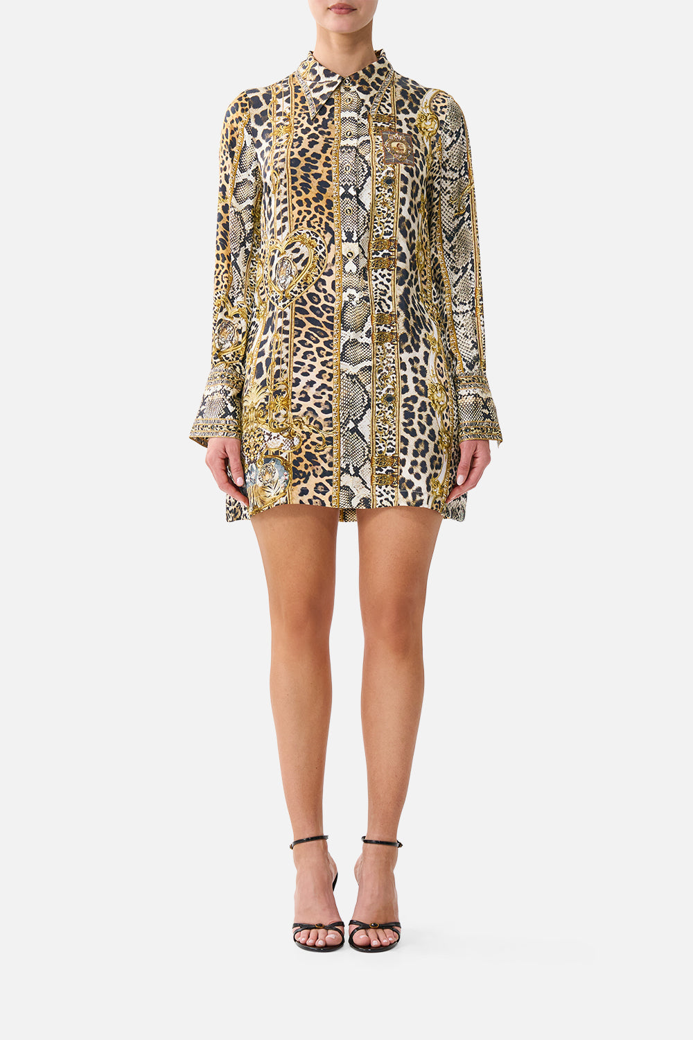The CAMILLA Mini Shirt Dress Leopard Libertine in our Leopard Libertine print.