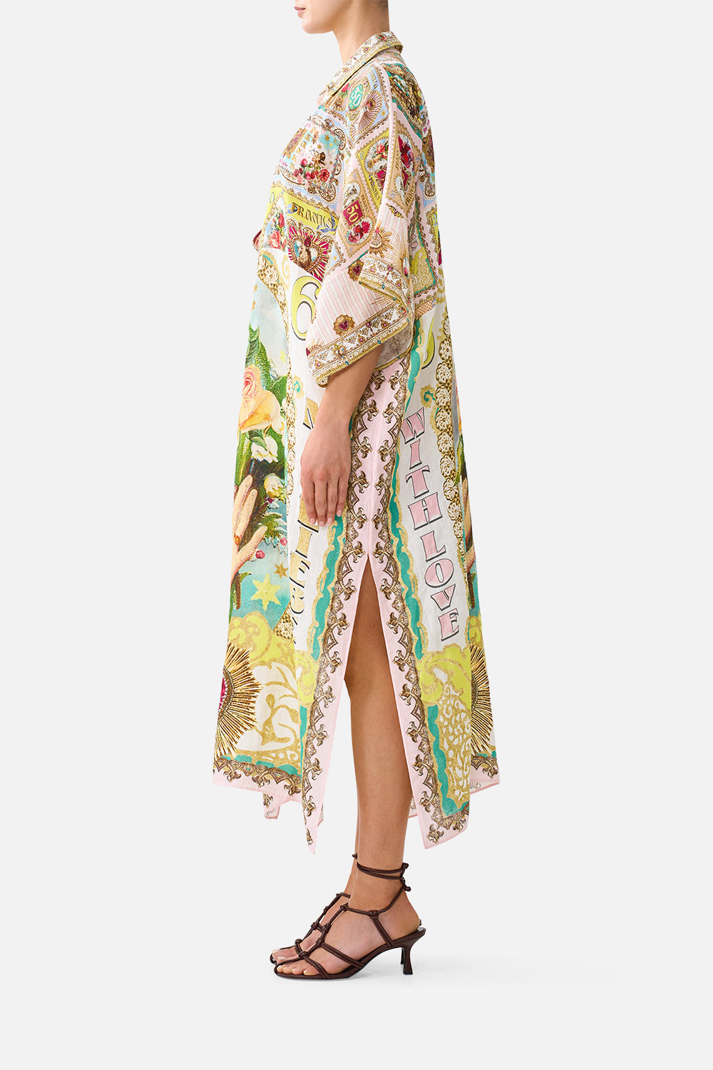 DEEP V NECK KAFTAN WITH CURVED SEAM PAINTED PRAYERS