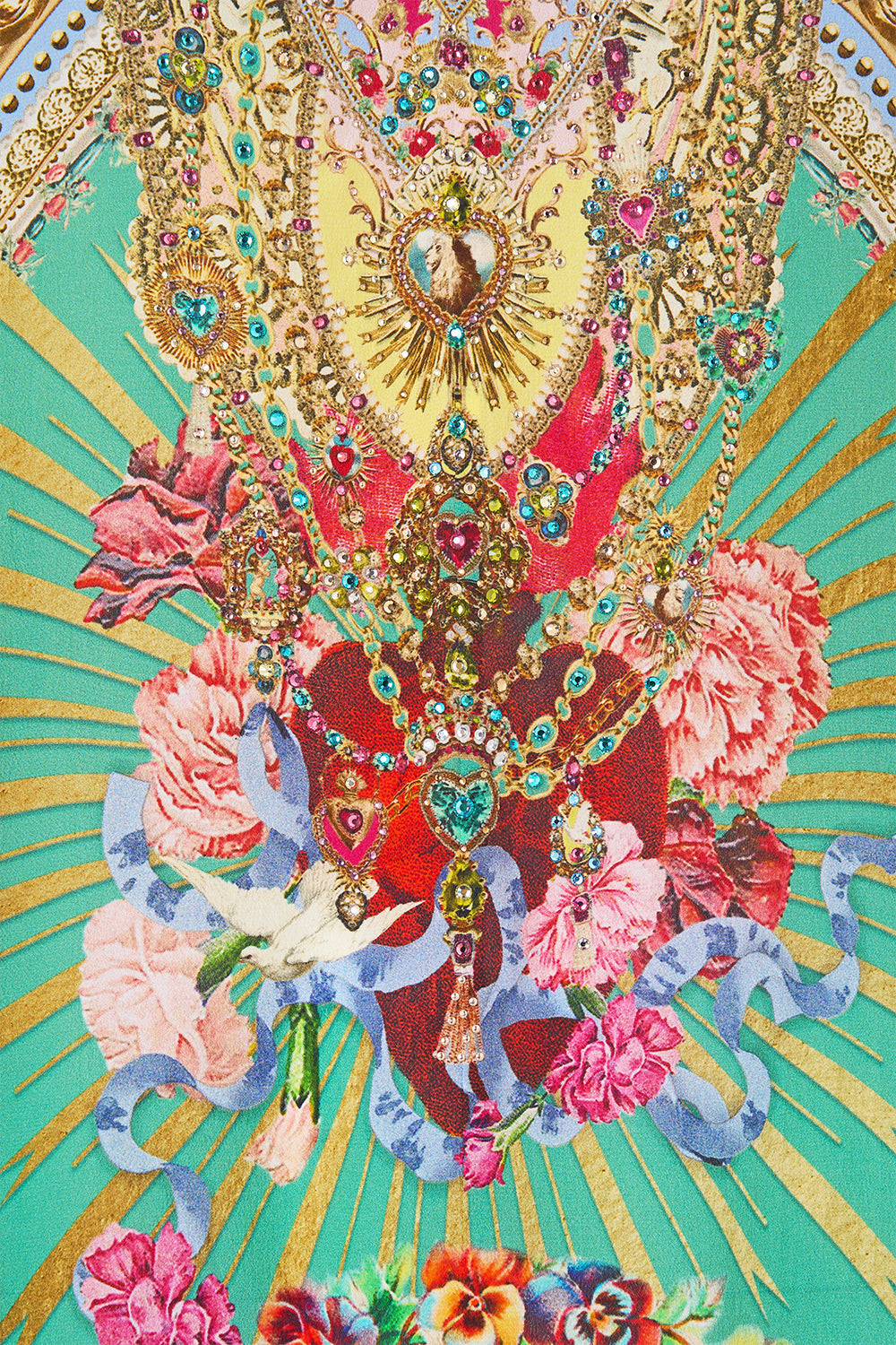 The CAMILLA TIE SLEEVE SHORT V NECK KAFTAN PAINTED PRAYERS