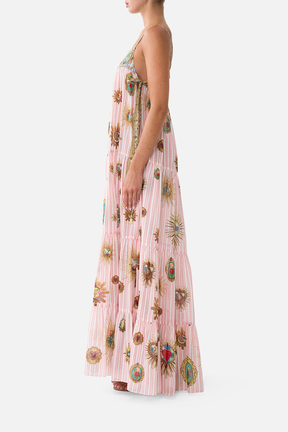 LONG TIERED DRESS WITH BOW TIES PAINTED PRAYERS