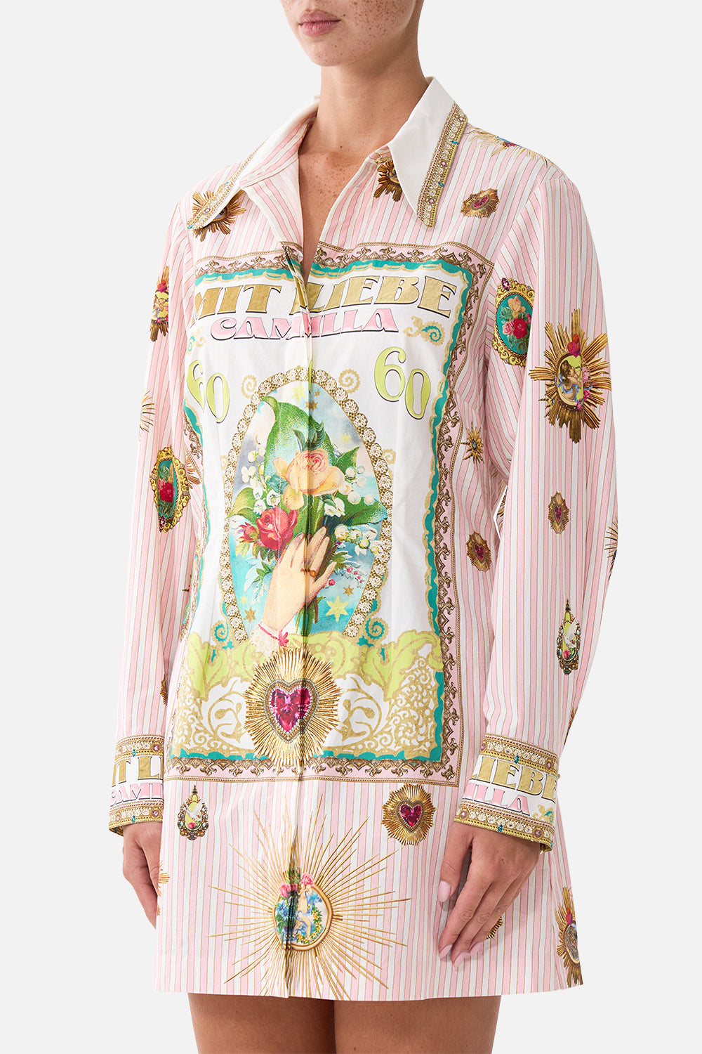 SHIRT DRESS WITH A LINE SKIRT PAINTED PRAYERS