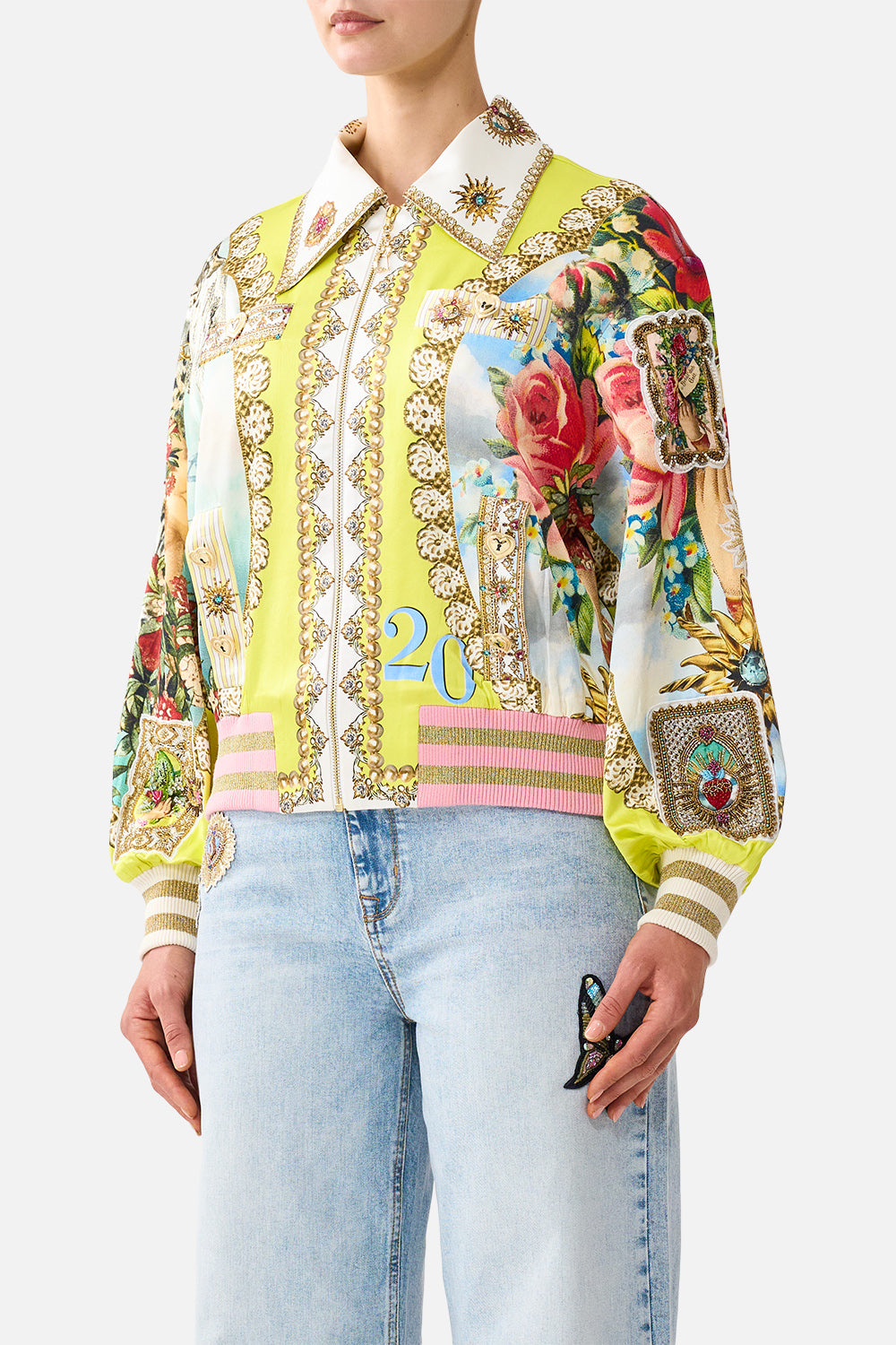 The CAMILLA BOMBER JACKET WITH POCKET DETAILS PAINTED PRAYERS