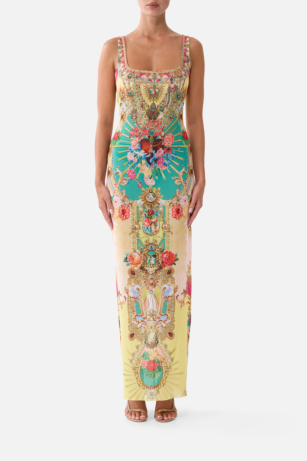 The CAMILLA SQUARE NECK BEACH MAXI DRESS WITH LOW BACK PAINTED PRAYERSPAINTED PRAYERS