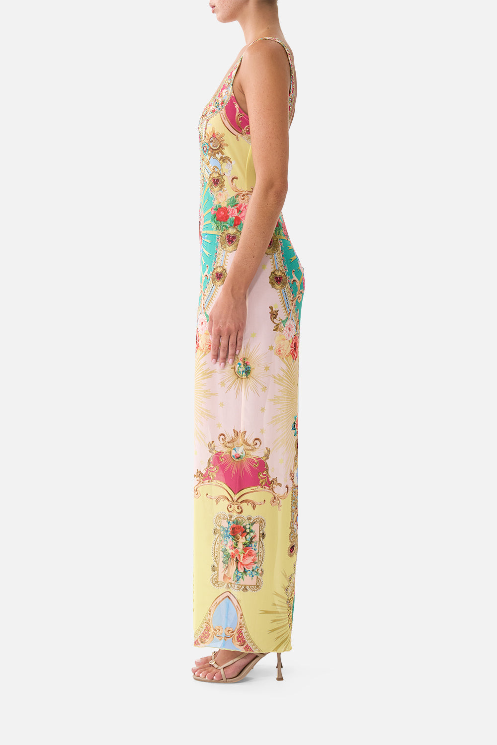 SQUARE NECK BEACH MAXI DRESS W LOW BACK PAINTED PRAYERS