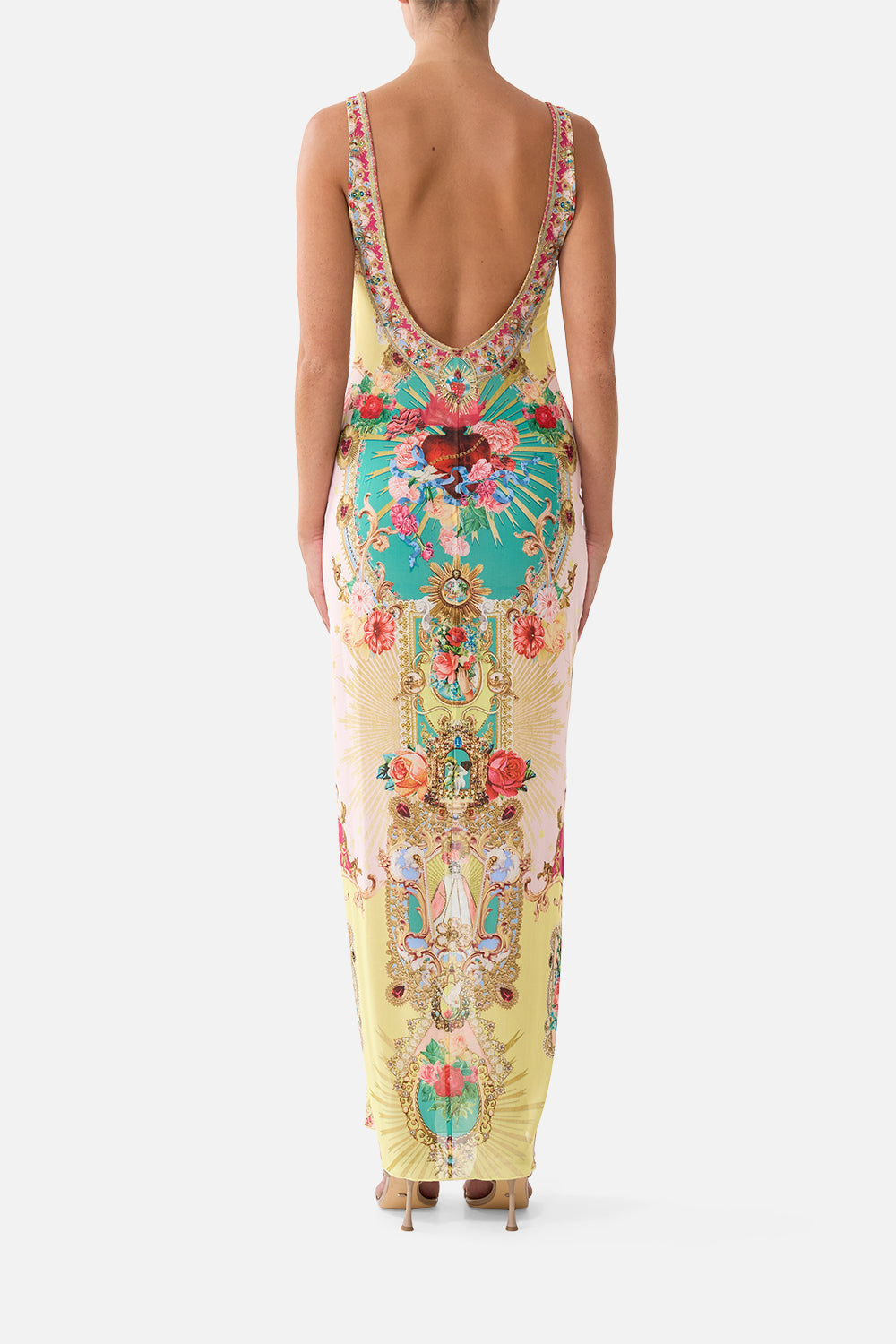 SQUARE NECK BEACH MAXI DRESS W LOW BACK PAINTED PRAYERS