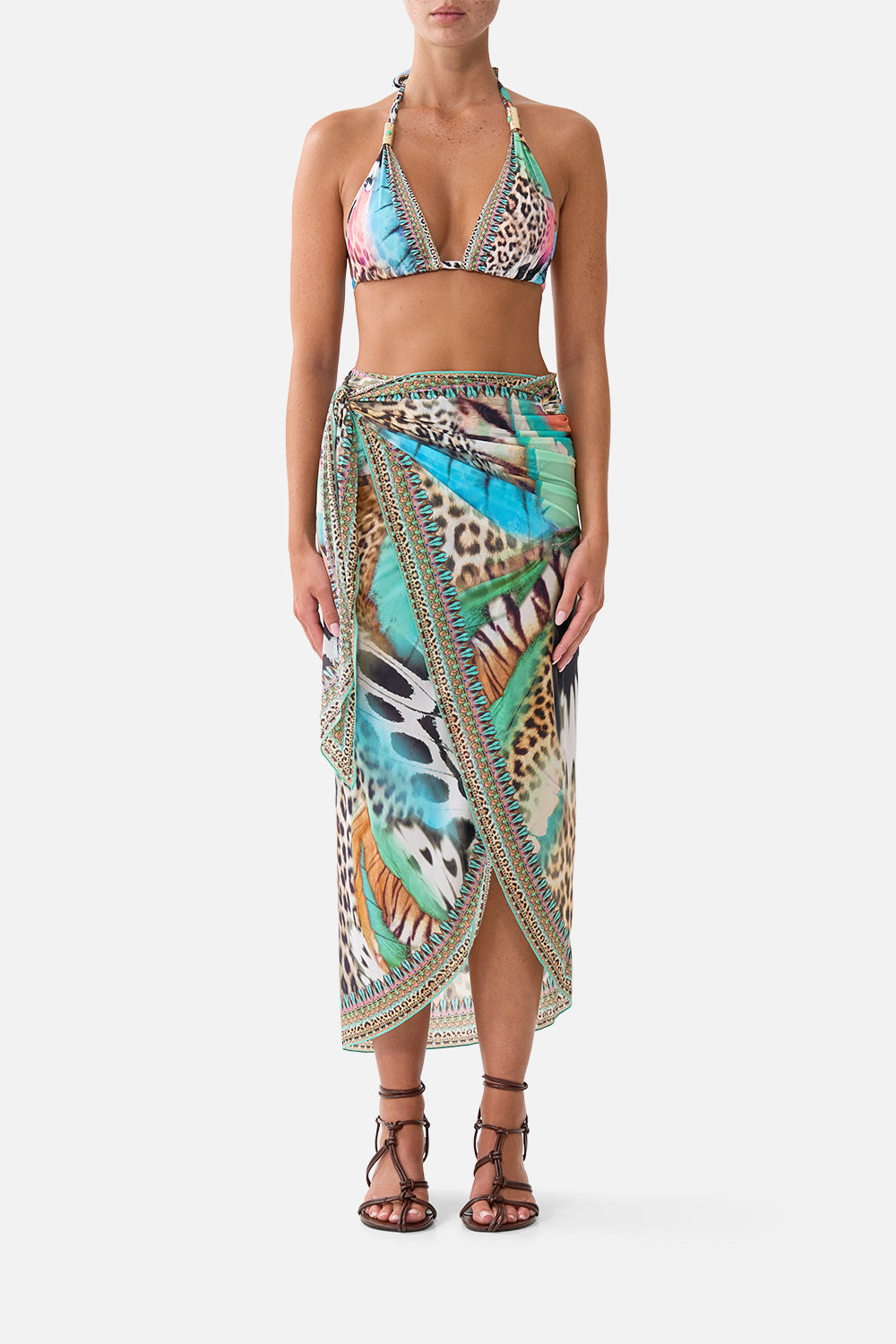EYELET WRAP LONG SARONG W TIE WAIST BUTTERFLY BOHEMIA