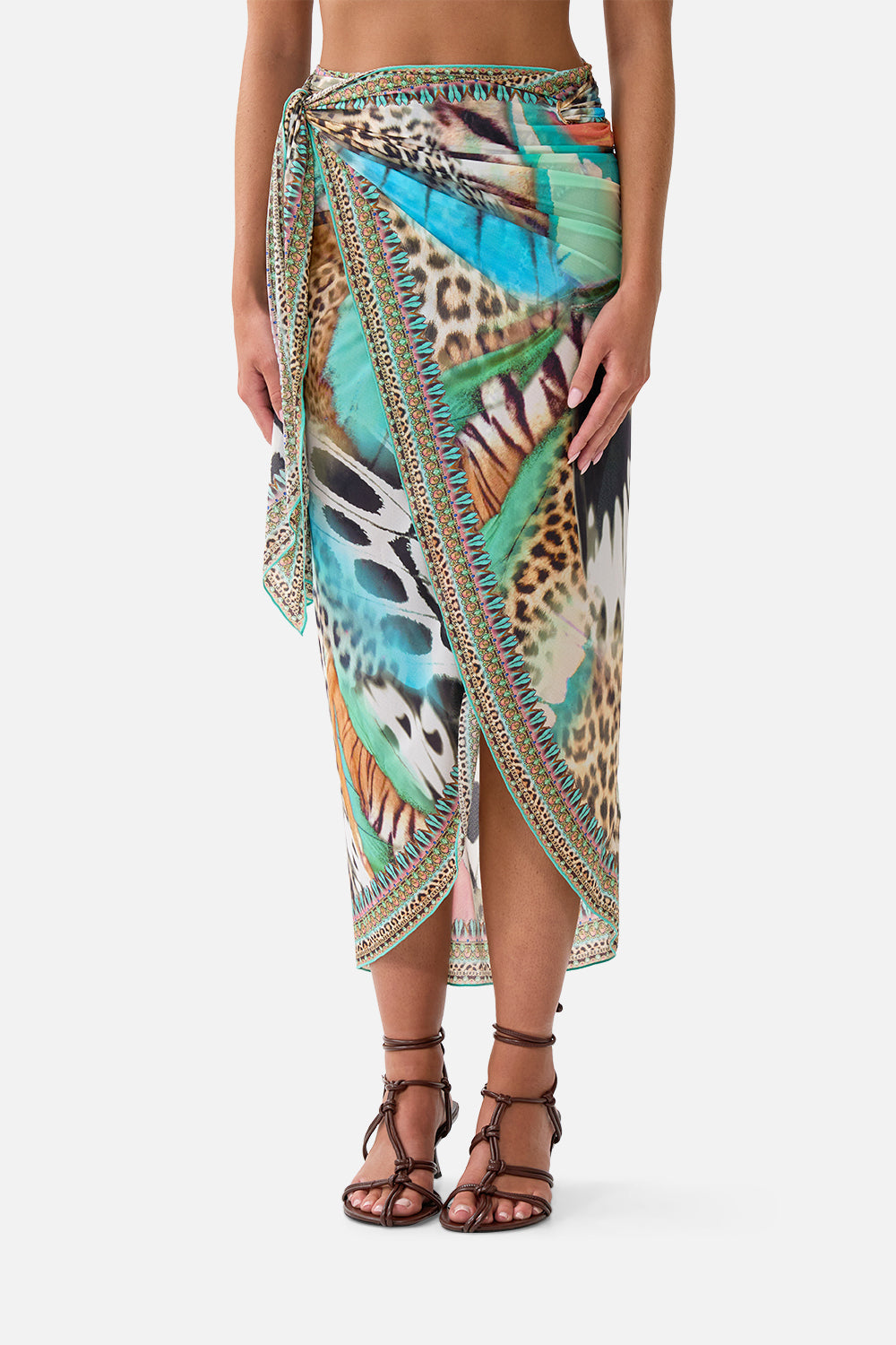EYELET WRAP LONG SARONG W TIE WAIST BUTTERFLY BOHEMIA