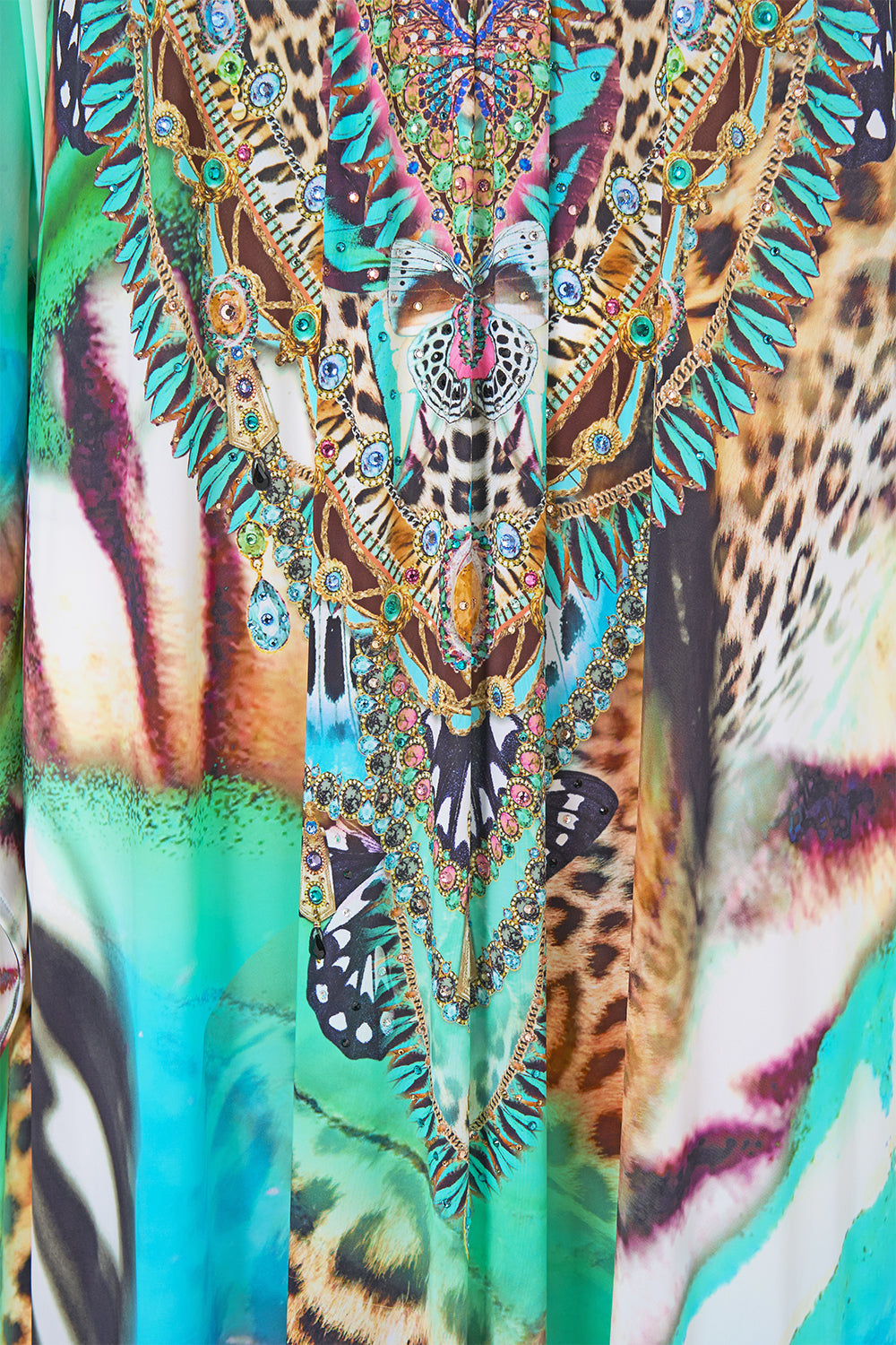 The CAMILLA LONG V NECK KAFTAN W RING FRONT TRIM BUTTERFLY BOHEMIA