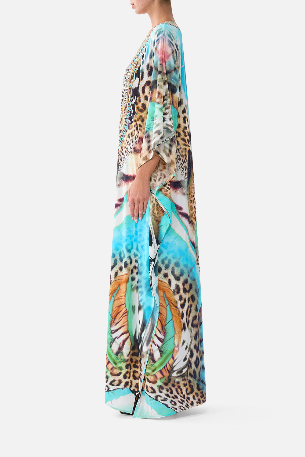 The CAMILLA LONG V NECK KAFTAN W RING FRONT TRIM BUTTERFLY BOHEMIA