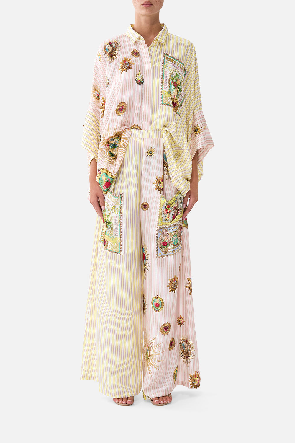 The CAMILLA WIDE LEG TROUSER WITH FRONT POCKETS PAINTED PRAYERSPAINTED PRAYERS