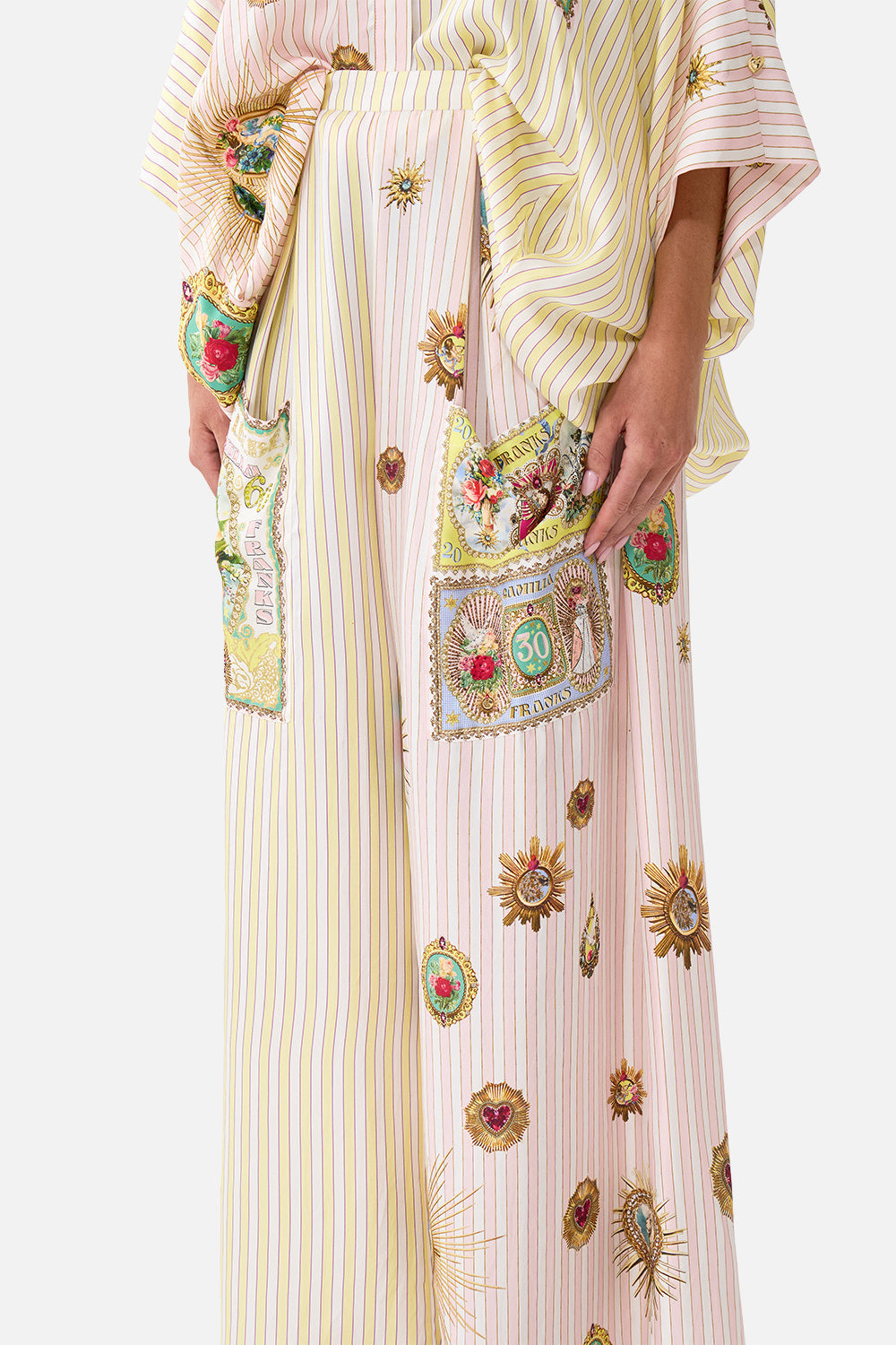 The CAMILLA WIDE LEG TROUSER WITH FRONT POCKETS PAINTED PRAYERS