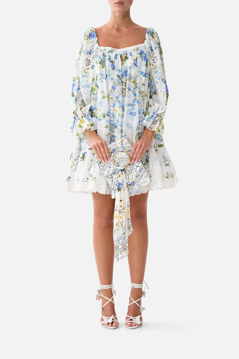 The CAMILLA RING SCARF CLUTCH DANDELION SKIES