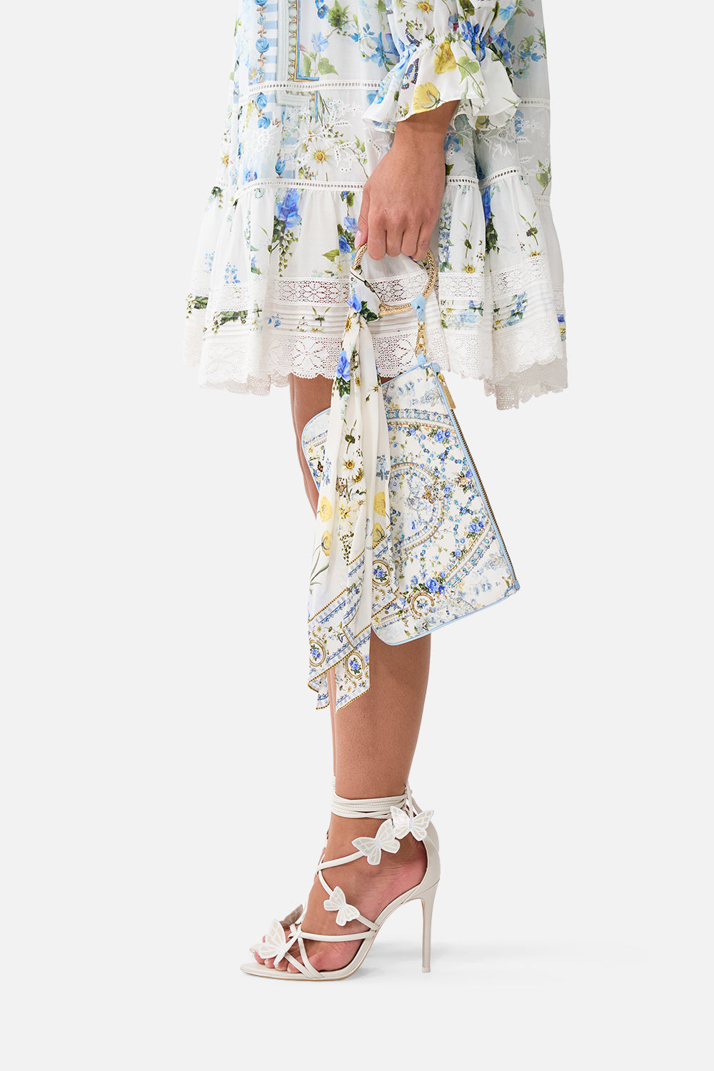 The CAMILLA RING SCARF CLUTCH DANDELION SKIES