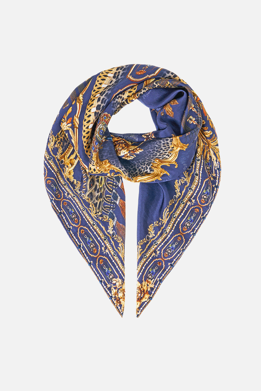 LARGE CRYSTALLED SILK SQUARE SCARF CLOAKED IN BAROQUE
