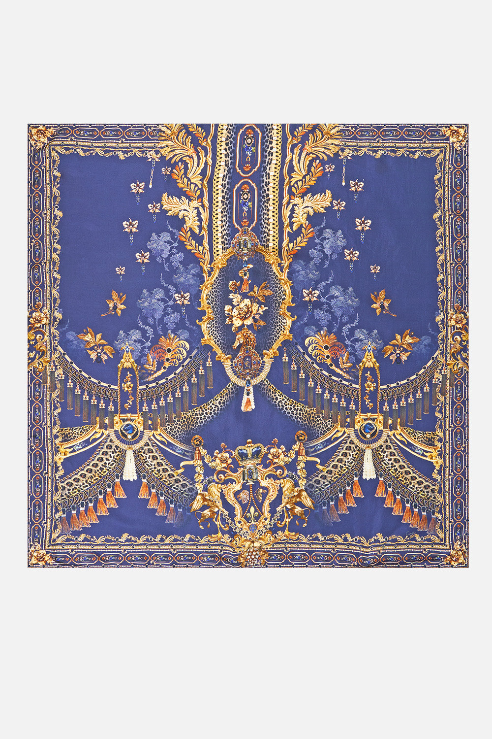 LARGE CRYSTALLED SILK SQUARE SCARF CLOAKED IN BAROQUE