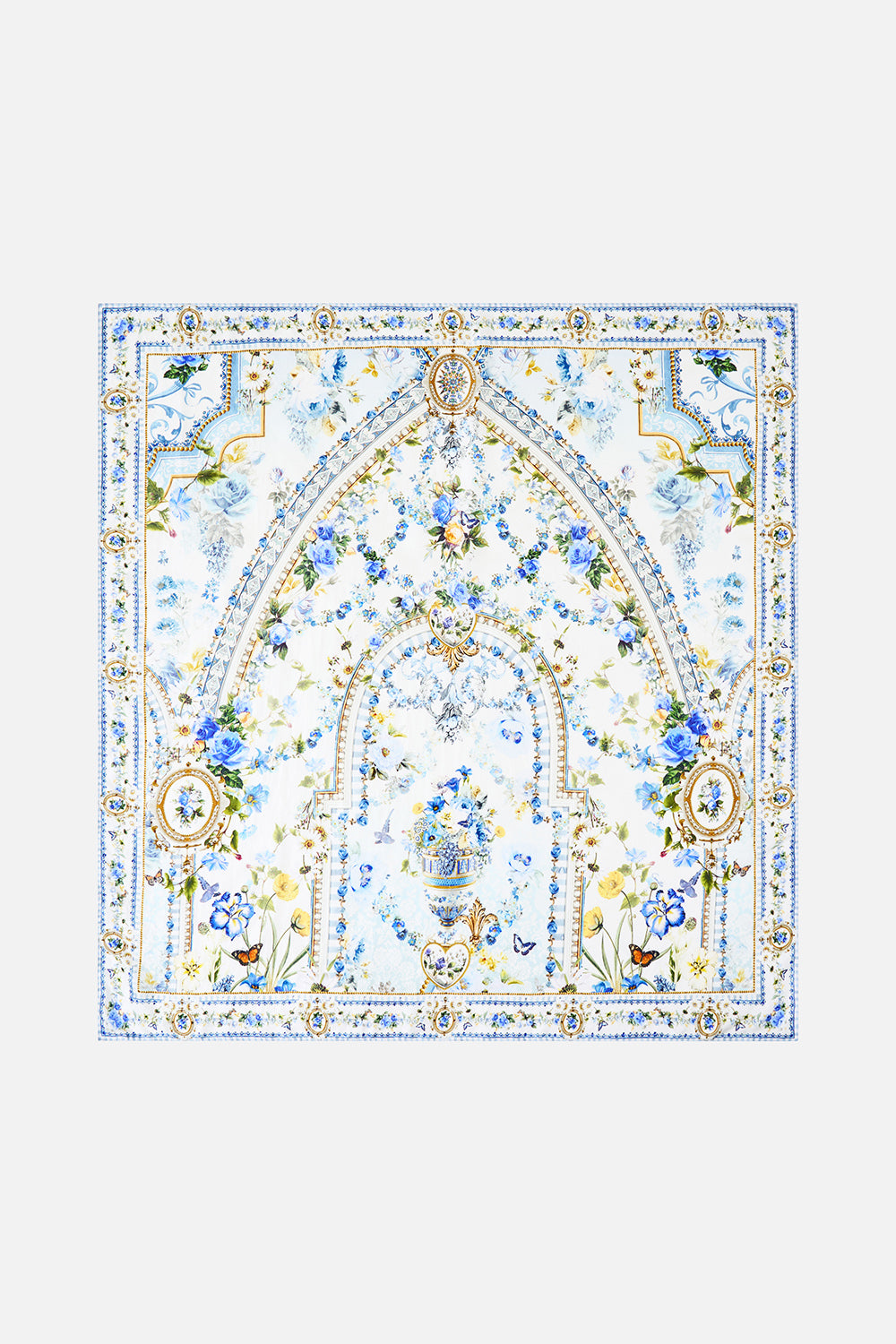 The CAMILLA LARGE CRYSTALLED SILK SQUARE SCARF DANDELION SKIES