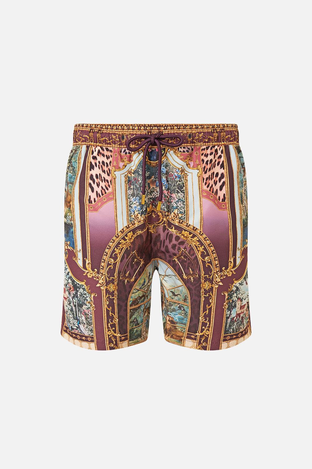 The CAMILLA MID LENGTH BOARDSHORT WITH ELASTIC WAIST ANIMALS IN THE PALACE