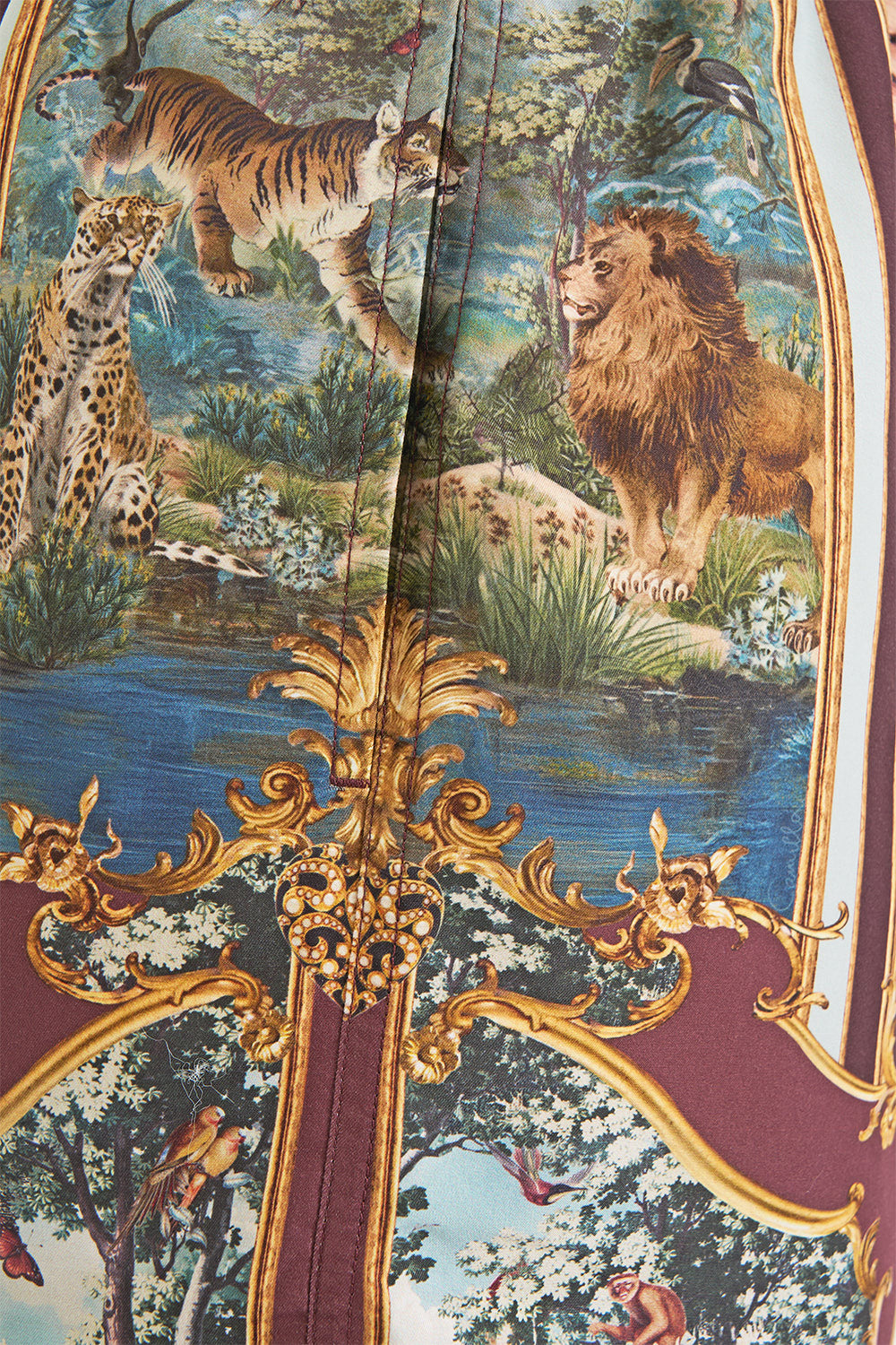 The CAMILLA MID LENGTH BOARDSHORT WITH ELASTIC WAIST ANIMALS IN THE PALACE