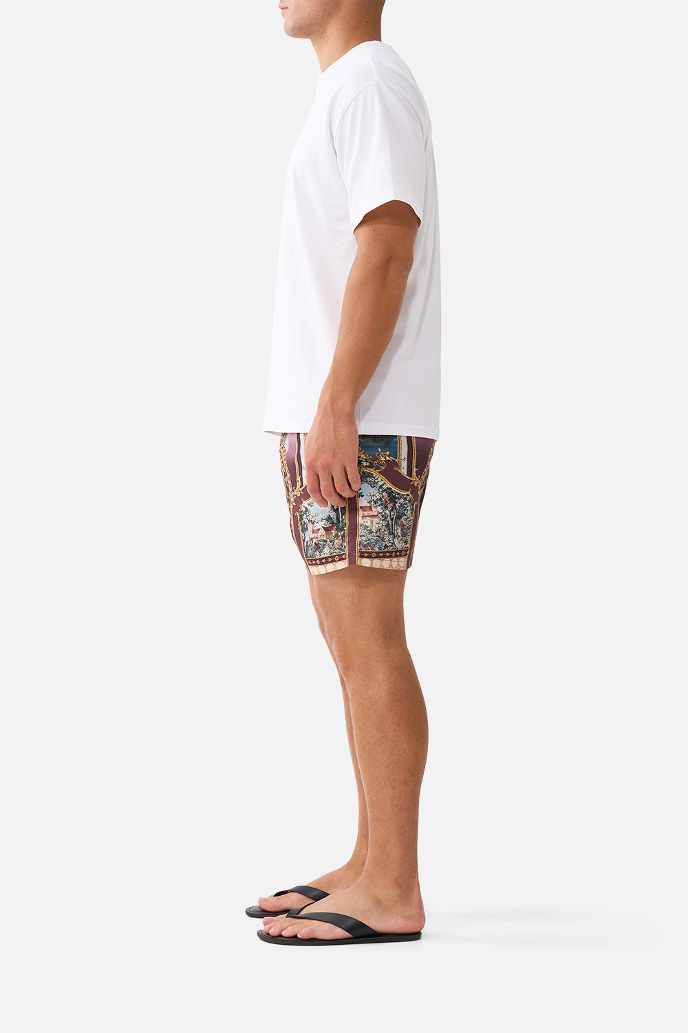 The CAMILLA Mid Length Boardshort with Elastic Waist Animals in the Palace in our Animals in the Palace print.