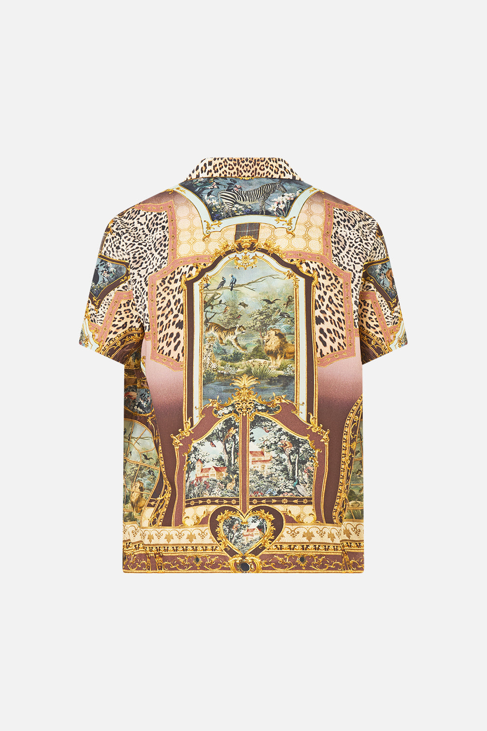 The CAMILLA Short Sleeve Camp Collared Shirt Animals in the Palace in our Animals in the Palace print.