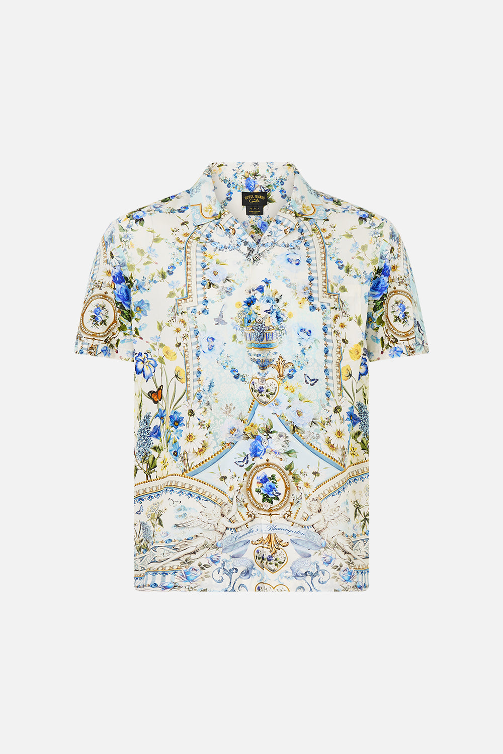 The CAMILLA SHORT SLEEVE CAMP COLLARED SHIRT DANDELION SKIES