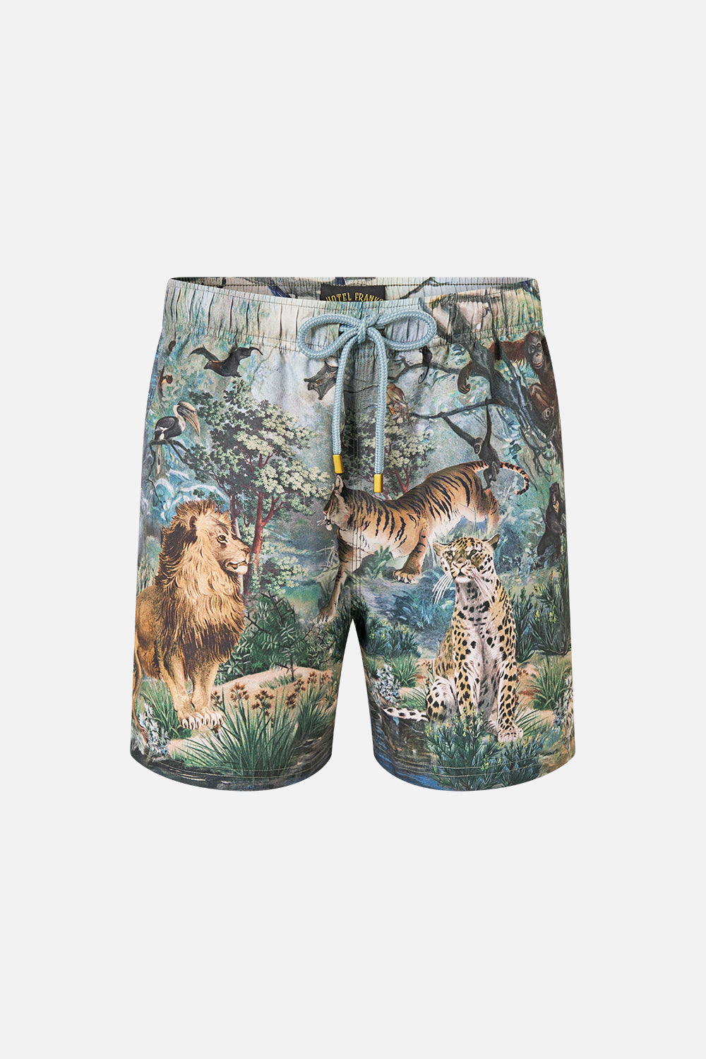 The CAMILLA MID LENGTH BOARDSHORT WITH ELASTIC WAIST ANIMALS IN THE PALACE