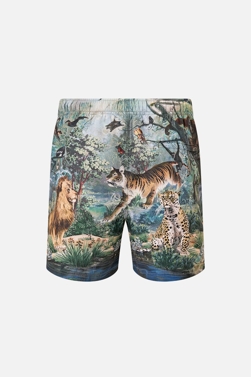 The CAMILLA Mid Length Boardshort with Elastic Waist Animals in the Palace in our Animals in the Palace print.