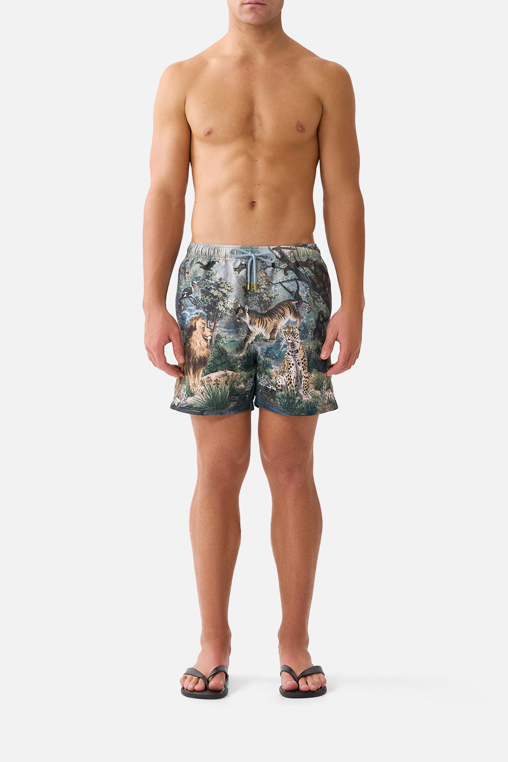 The CAMILLA Mid Length Boardshort with Elastic Waist Animals in the Palace in our Animals in the Palace print.